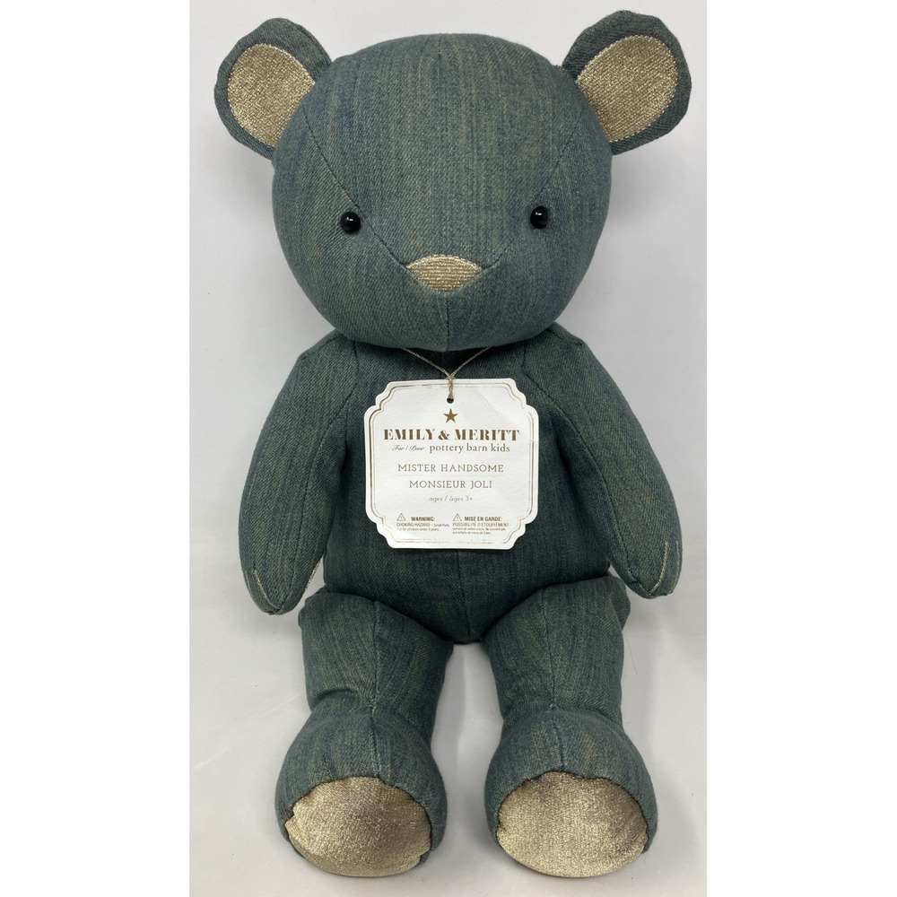 Emily & Meritt Denim Teddy Bear Pottery Barn Kids Mister Handsome w/ Tag